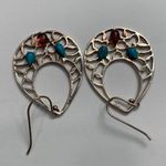 Sterling Silver Shell Style Turquoise and Amber Drop Dangle Silver Earrings with Teardrop Stones Photo 3