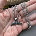 Whale Tail Stainless Steel Wheat Chain Necklace Silver Photo 2