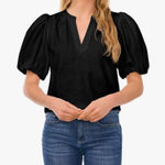 Cynthia Steffe CeCe black puff up short sleeve top size XS Photo 0