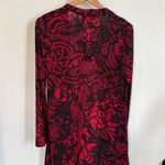 Investments Slim Factor by NWT Lace Print Open Cardigan Small Red Black Drape Photo 4
