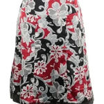 Dress Barn Y2K Red Black Grey Floral A-Line Skirt Women’s Size 12 Large Silky Photo 0