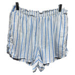 Aerie Linen Blend Shorts Sz L Elastic Waist Blue White Stripe Coastal Beach Photo 0