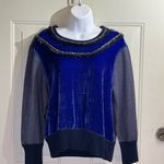 J.Crew black label blue crush velvet beads silver Tinsel fringe pullover top s Photo 0