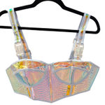 NWT CLUBEXXX Iridescent Snake Print Corset Top Holographic Festival Outfit S Silver Photo 0