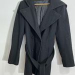 Womans Donny Brook Black Wool Pea Coat Wrap Sash Hood Double Breasted Size 10 Photo 0