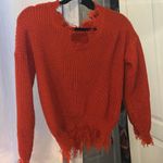 SheIn Red Shredded Cropped Sweater Photo 0