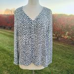 J.Crew  Womens Sz 12 Spotted Long Sleeve V-neck Popover Top White Black Photo 1