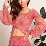 Lucy Paris Womens M Cynthia Smocked Top Red White Cropped Long Sleeve Boho Photo 7