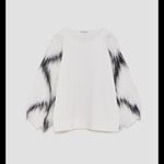 ZARA  NWT SWEATSHIRT faux fur sleeve WHITE blogger fav WINTER CASUAL $108 L boho Photo 4