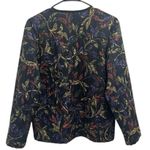 Vtg 80s Alicia Black Quilted Floral Jacket Leaf Print Cottage Fall Prairie Large Photo 1