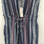Splendid Crosshatch Jumpsuit Striped Tie Waist Stripes Navy Linen NWT SZ Small Photo 6