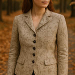 Le Suit Le Suite Blazer Womans size L Taupe Floral Brocade Blazer with Tortoise Casual Photo 0