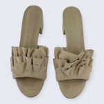 Joie Mai Tan Beige Suede Ruffle Open Toe 2" Block Heel Slide Sandal 37.5 7.5 Photo 2