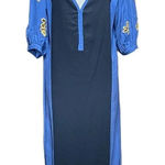 Bilo Brazil Blue Linen Crochet Puff Sleeve Long Midi Maxi Dress Size XS Photo 0