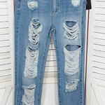 American Bazi Hollywood Graffiti Distressed Boyfriend Jeans Blue Large Photo 0