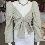 front tie puff sleeve crop top White Photo 0