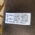 70s Vintage Scarf Italian Silk Wool Reversible Basketweave Print Cream Brown Photo 7