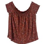 American Eagle Blouse Womens L Rust Floral Floral Smocked Cottagecore Country Photo 0