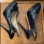 Jimmy Choo Black Glitter Peep Toe Slingback Heels Size 37/US 7 Photo 6