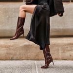 Inez Mila Brown Espresso Snakeskin Comfort Heel Knee High Boot Size 9 Photo 1