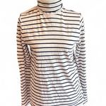 J.Crew Navy Blue & White Striped Printed Tissue Turtleneck Top Size Small Photo 0