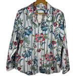Coldwater Creek  Floral Striped‎ Button Down Shirt Size 16 Tropical Casual NEW Photo 0