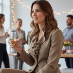 Anne Klein 2 piece pantsuit tan with cute ruffles on one side of lapel! New! Photo 2