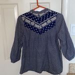 H&M  3/4 Sleeve Western/Indian Print Top EUC Sz 8 Cotton Blue White Floral Photo 5