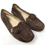 UGG  Australia brown suede slip on sheep fur line loafers flats size 7 Photo 0