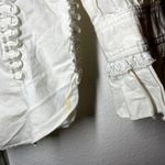 Scully Button Up Shirt Bell Sleeve Lace Trim Collarless Cinch Back White Medium Photo 3