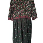 Rust Orange Dark Green India Flower Dress Black Size M Photo 4