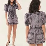 Ulla Johnson  Purple Carmine Acid Denim Romper In Lilac Puff Sleeve Size 6 Photo 1