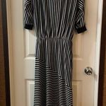 Flawless  Black/White Striped Knit Asymmetrical Sweater Dress Photo 8