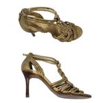 Tory Burch Constance Gold Strappy Sandal Braided Leather Stacked Wood Heel 7.5 M Photo 1