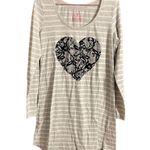 Victoria's Secret  Woman's Grey Striped Lace Heart Nightgown Size Medium Photo 0
