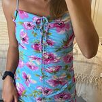 ZARA Blue Floral Sinched Dress Photo 0