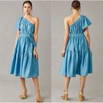 Current Air  Blue‎ One Shoulder Ruffled Tiered Belted Midi Dress Sz M Photo 1