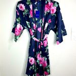 Apt. 9  Women’s Satin Floral Kimono Robe Short Lightweight Lounge Navy Small Photo 1