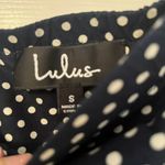 Lulus Dress Women Sz S Navy Blue White Polka Dot Off the Shoulder Maxi Slit Photo 5