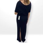 Sage The Label  Open Back Black Boatneck Ribbed Knit Short Sleeve Maxi Slit Dress Photo 3