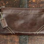 Coach Brown Leather Wristlet w/Contrast Stitching Detail 7"x4" Photo 0