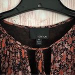 Greylin  Orange Fall Floral Black Tassel Tie Boho Blouse Photo 7