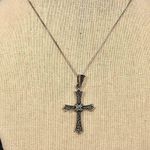 Sterling Silver Vintage Marcasite  Cross On Box Chain Necklace 20” Photo 1