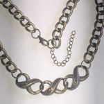 Brass Tone & Amber CZ Rhinestone Chunky Link Chain Retro Boho Necklace Photo 2