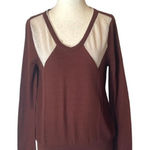 Barneys New York O’2nd Brown And Ivory V Neck Pullover Lightweight Sweater S Photo 0