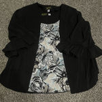 Bob Mackie New  Wearable Art Black Ruffled Cardigan with Floral Print Tank Top M Photo 0