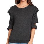 William Rast Cut Out Sleeve Ruffle Trim Pullover Top Small Dark Gray Photo 0