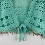 Soft Surroundings Vintage 90s Mint Green Front Tie Beaded Fringe Summer Beach Cropped Crochet Top Photo 4
