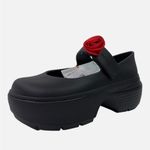 Crocs New  Stomp Rosette Mary Jane Black + Red Rose Platform Gothic Women's Sz 9 Photo 11