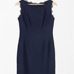 Adrianna Papell  Short Navy Blue Sleeveless Lace Mini Dress with Scalloped Hem Photo 0